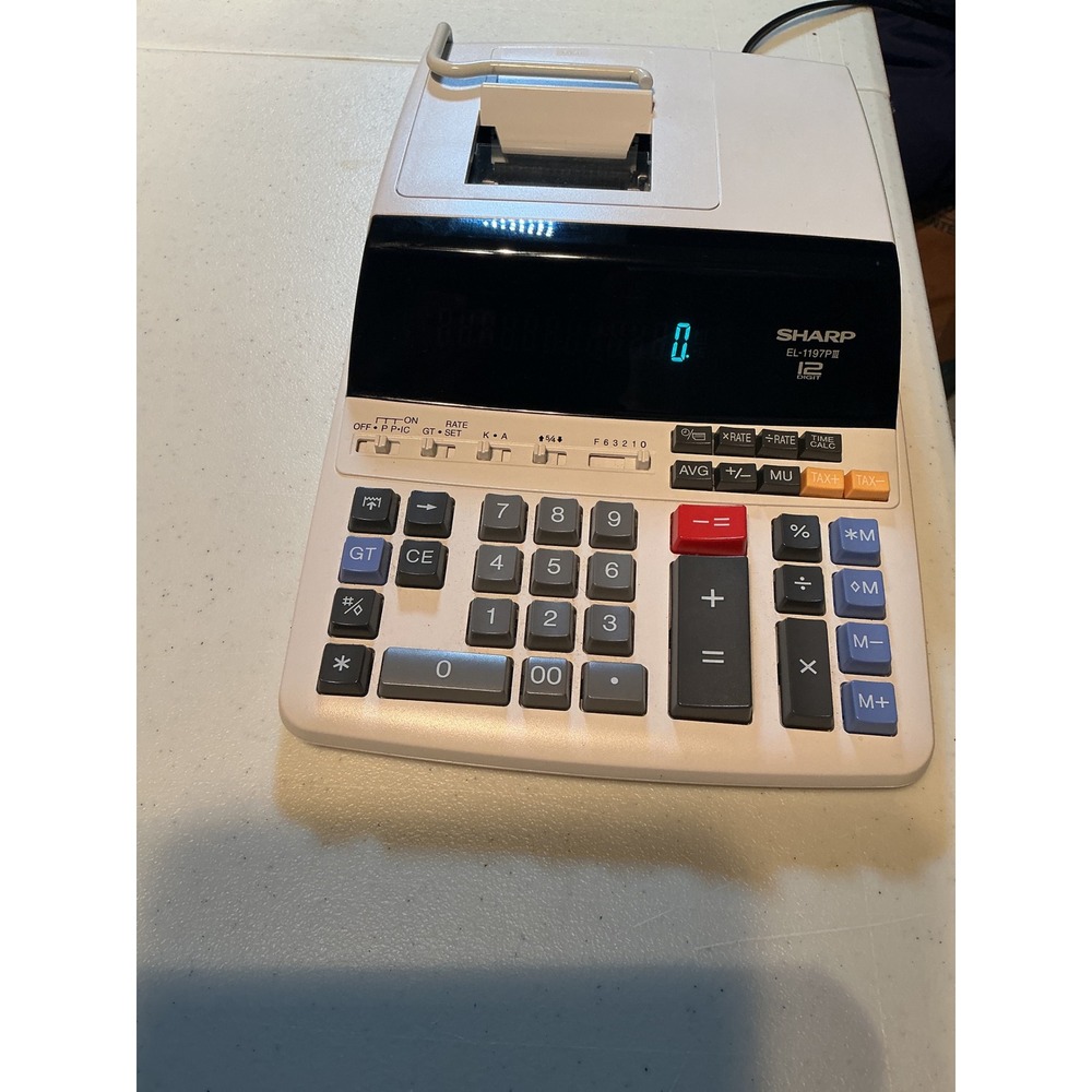 Sharp EL-1197PIII 12 Digit Two Color Printing Calculator Desktop White AC Power